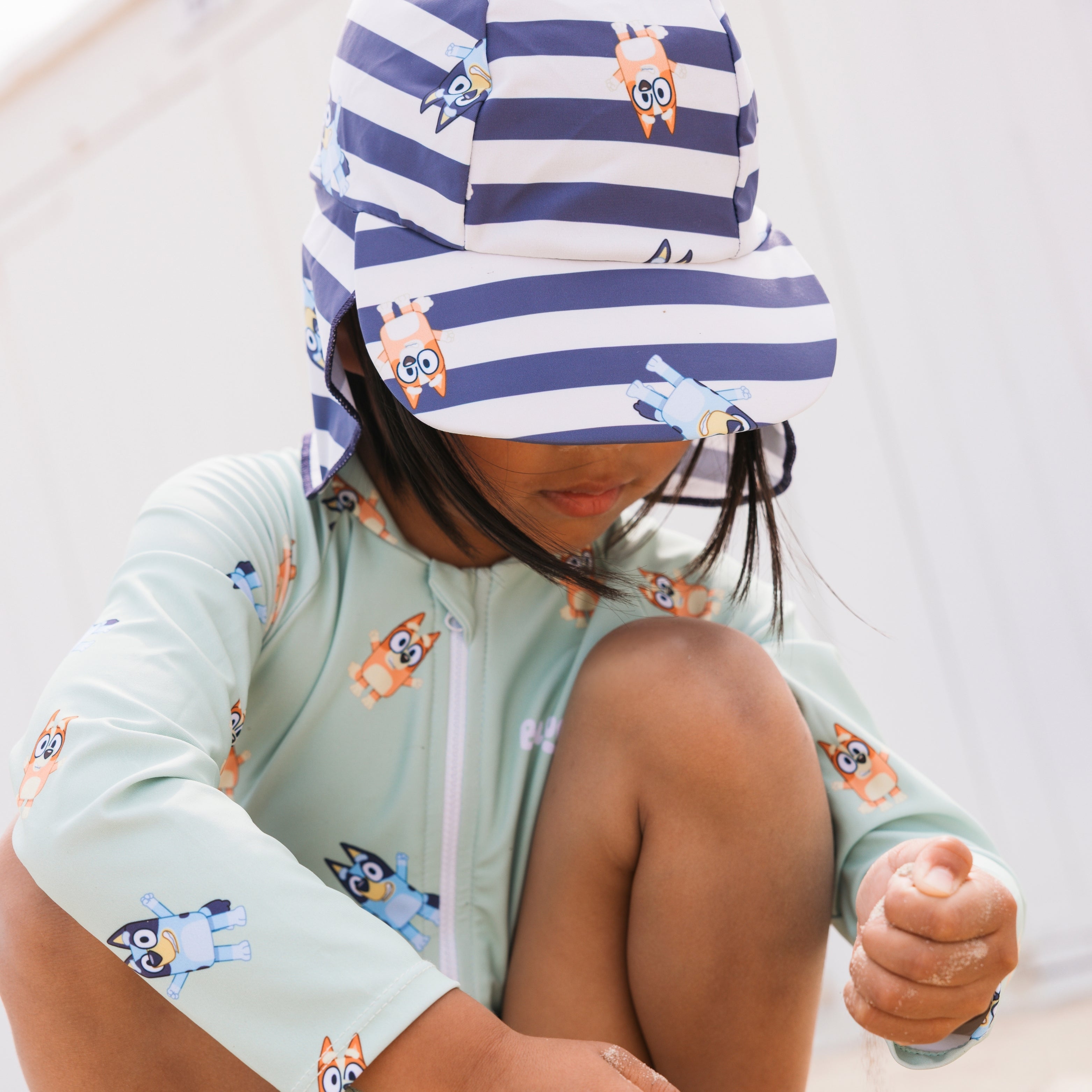 Kinder Sonnenkappe - Blau/Weiß - Bluey