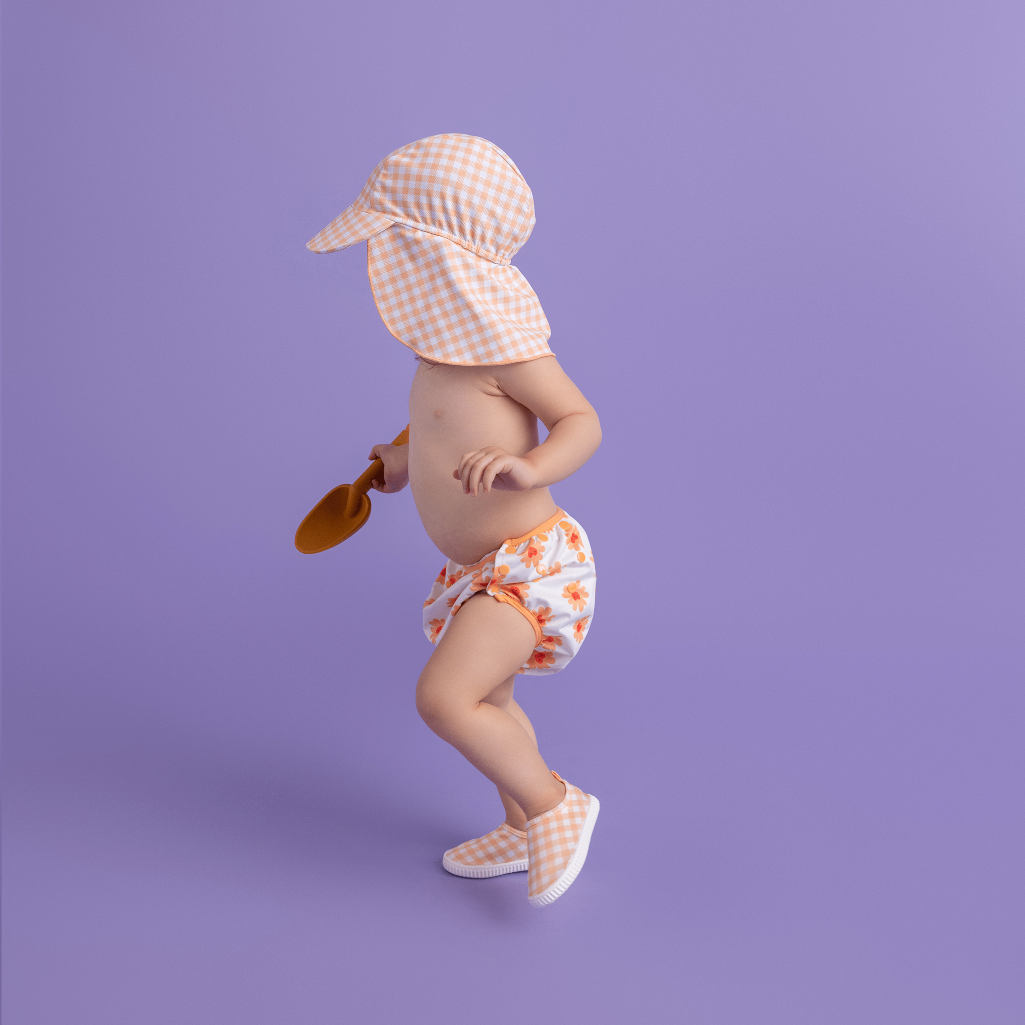 Gorro con protección UV en cuello - Naranja/Blanco - Sunset Grid