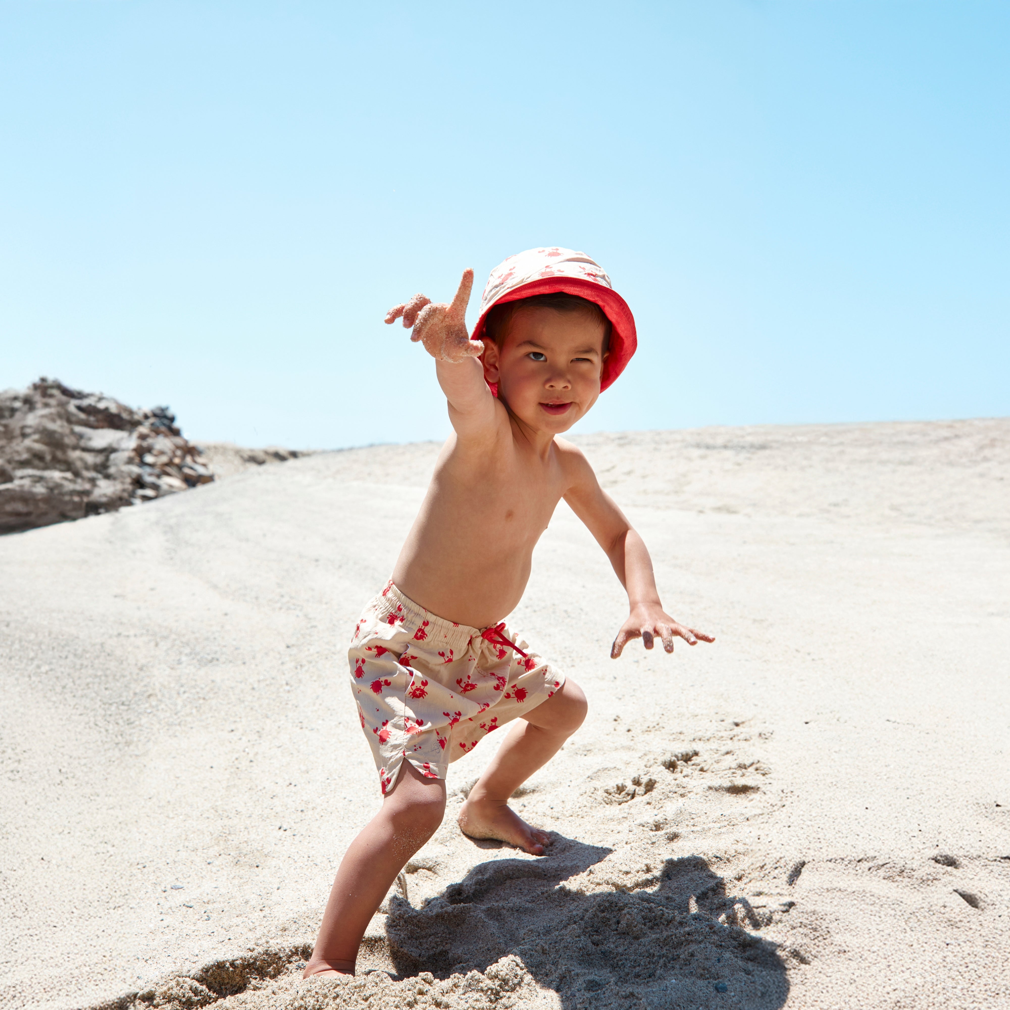 Gorro con protección UV Reversible - Beige/Rojo - Crabby