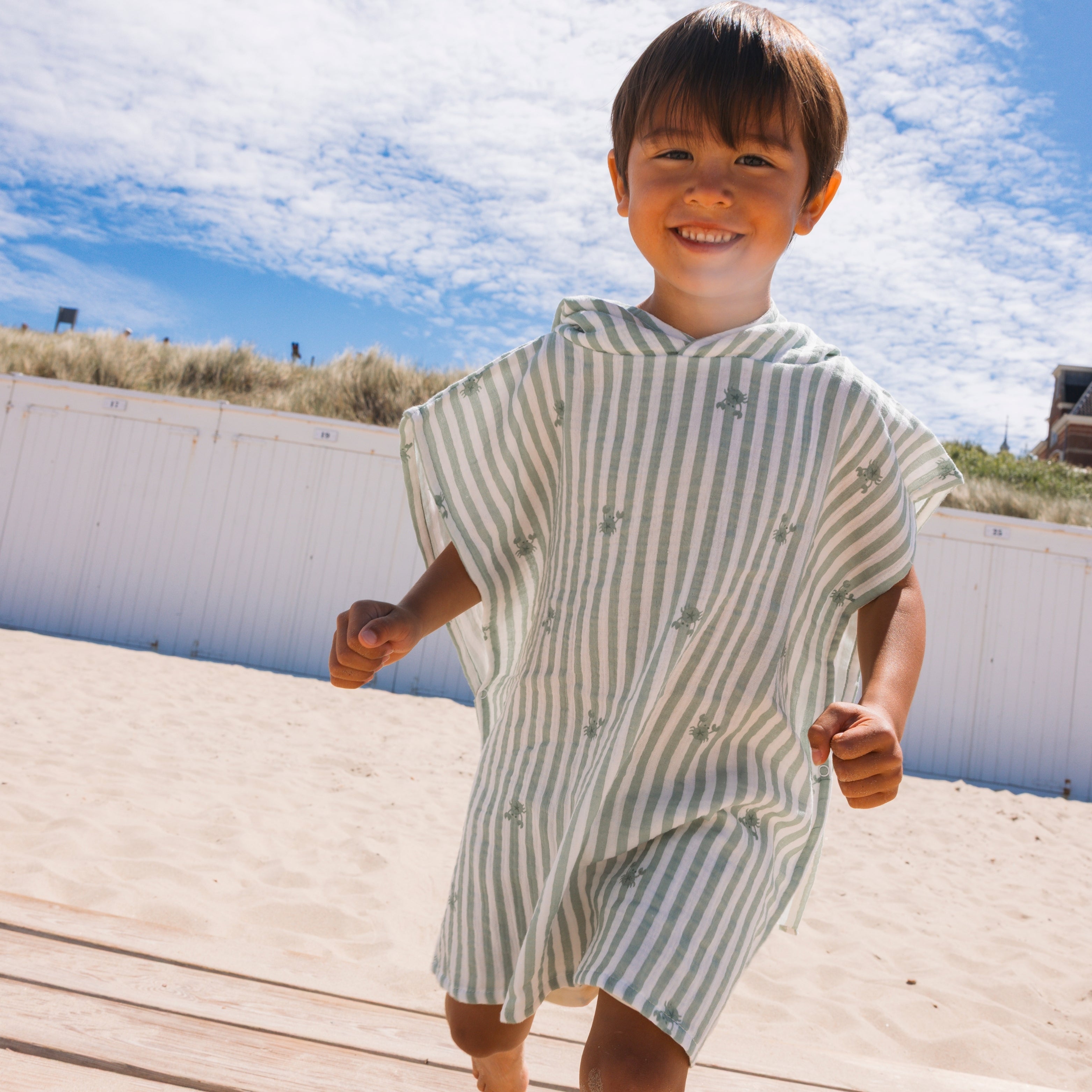 Strandponcho - Weiß/Grün - Crabby - 52 x 52 cm