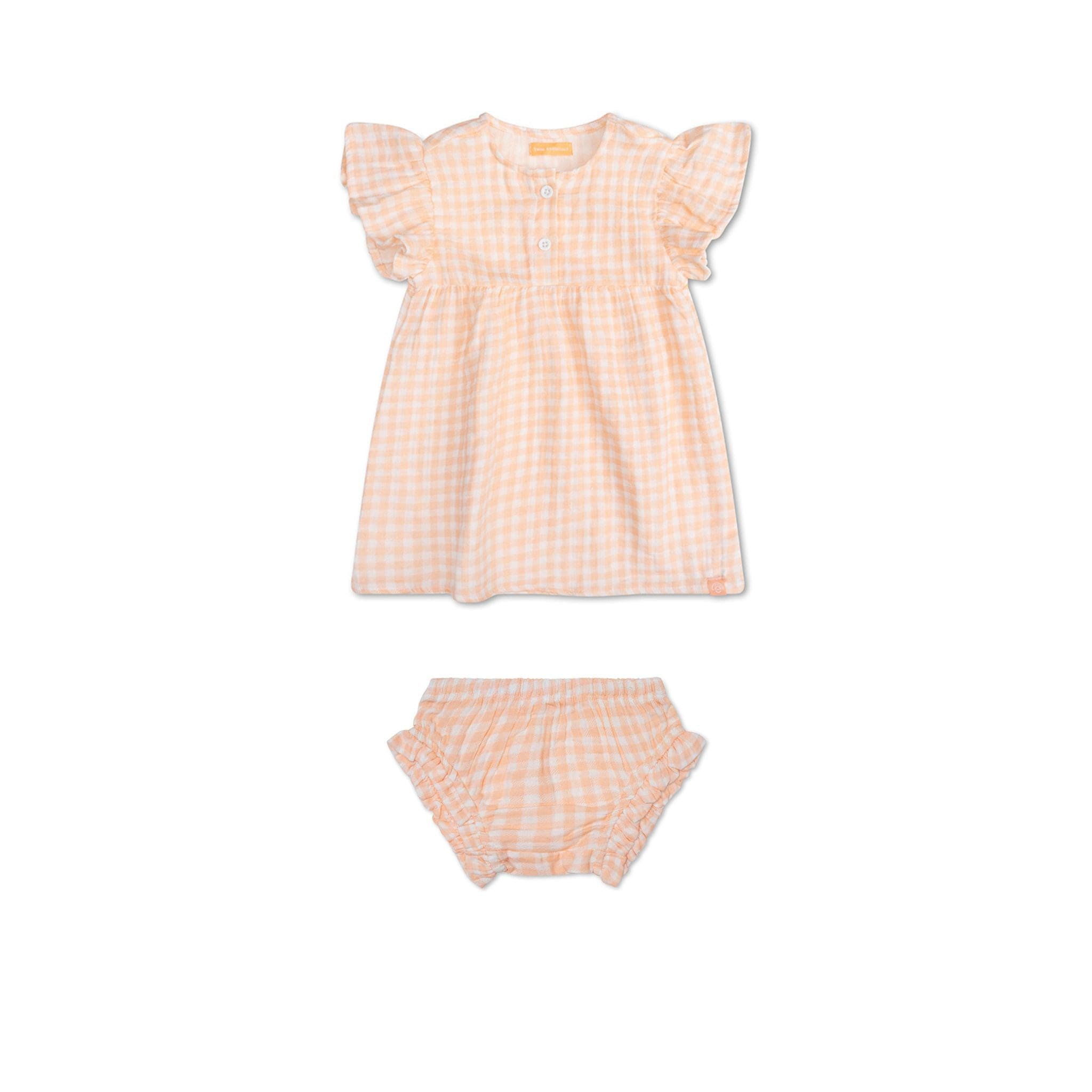 Beachwear Girls Dress - Muslin - Orange/White - Sunset Grid