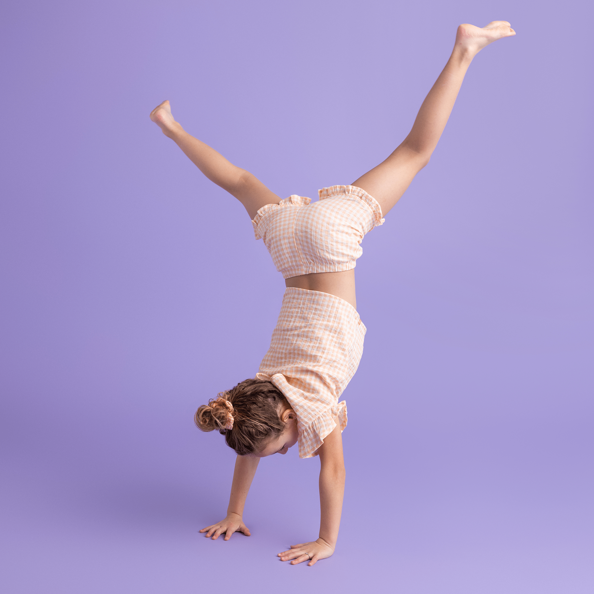 Beachwear Girls Dress - Muslin - Orange/White - Sunset Grid