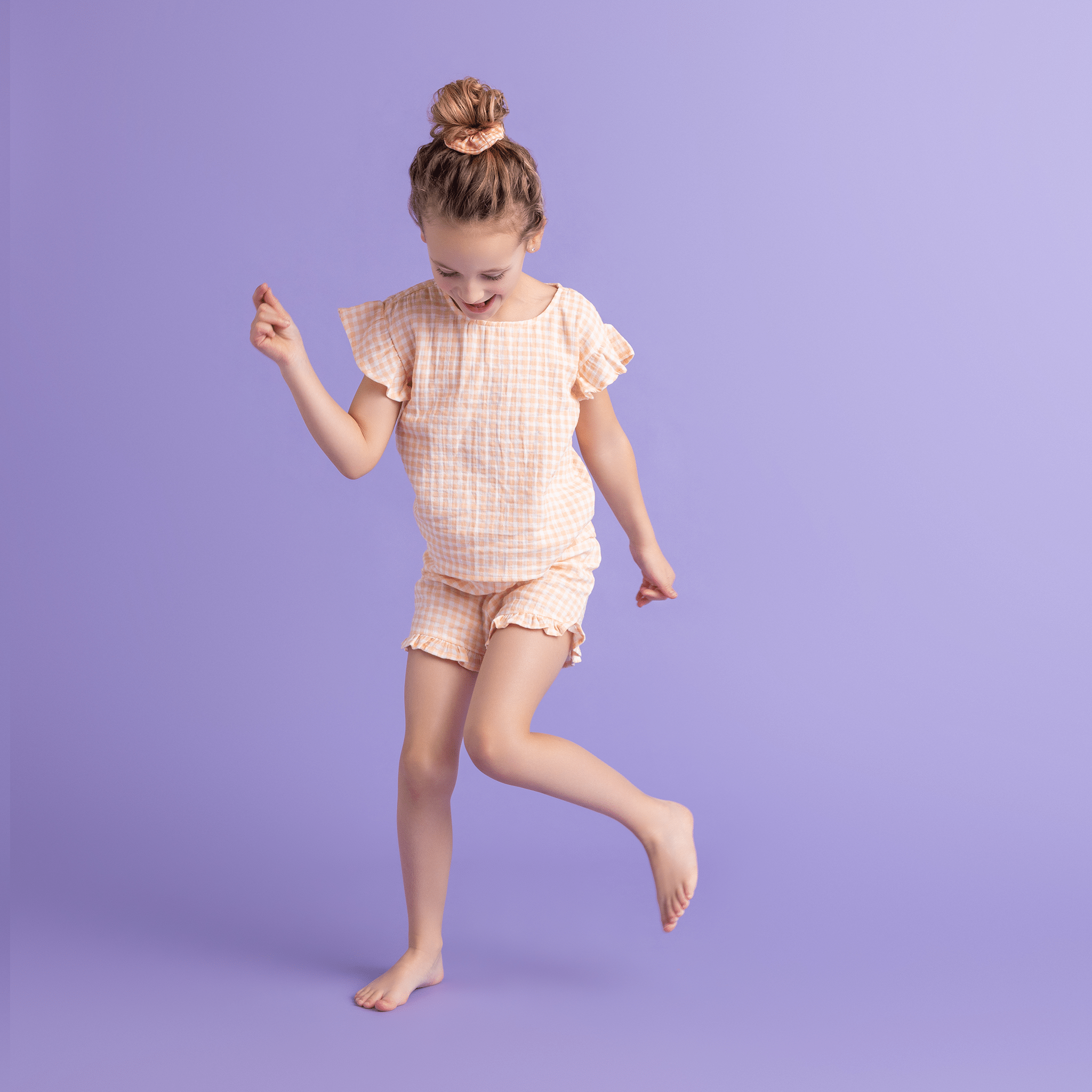 Beachwear Girls Dress - Muslin - Orange/White - Sunset Grid