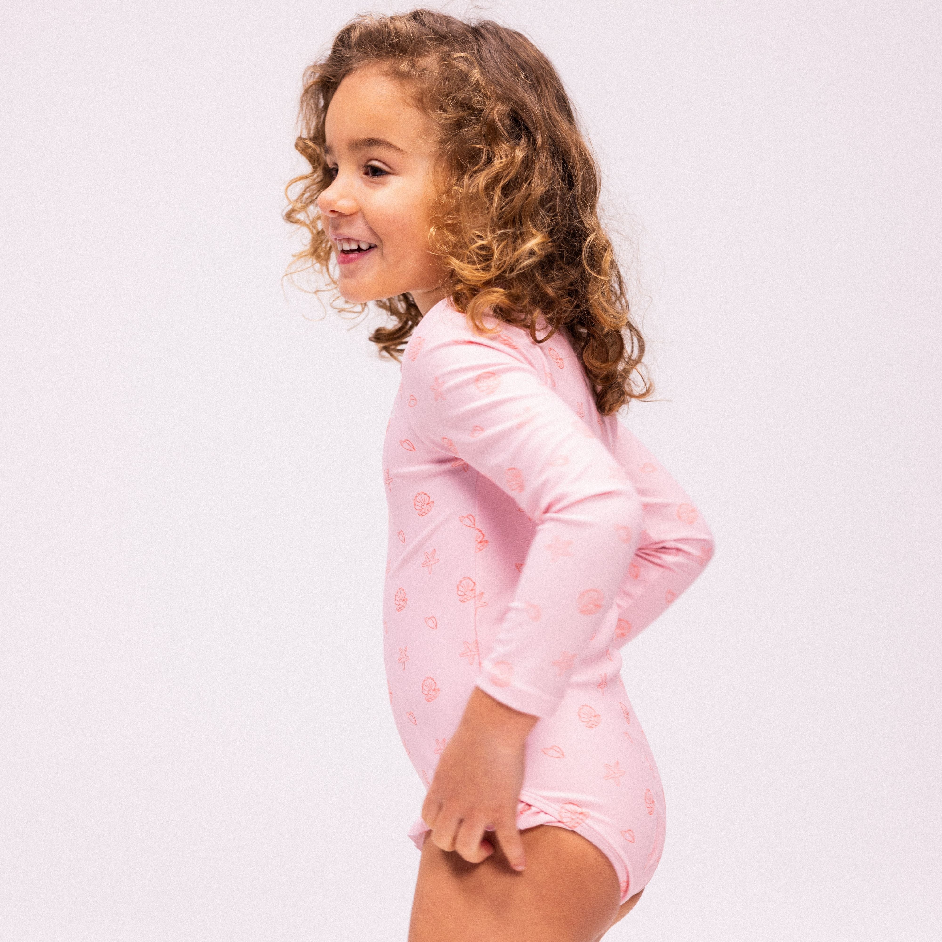 Maillot de bain UV Filles Avec Manches Longues - Rose - Shell Tastic