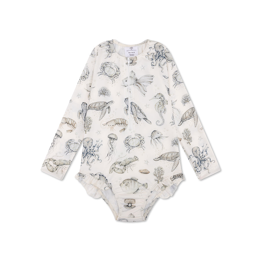 Bañador UV Niña con Mangas - Verde/Blanco - Sea Life