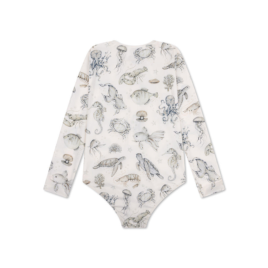 Bañador UV Niña con Mangas - Verde/Blanco - Sea Life