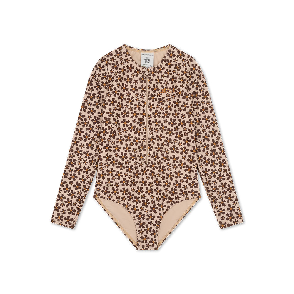 Maillot de bain UV Filles Avec Manches Longues - Orange - Wild Flower
