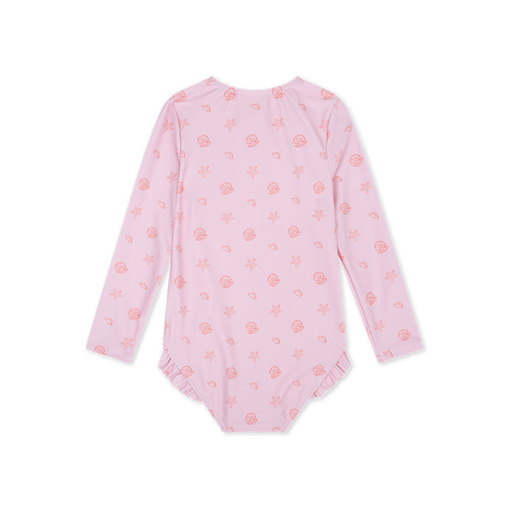 Maillot de bain UV Filles Avec Manches Longues - Rose - Shell Tastic
