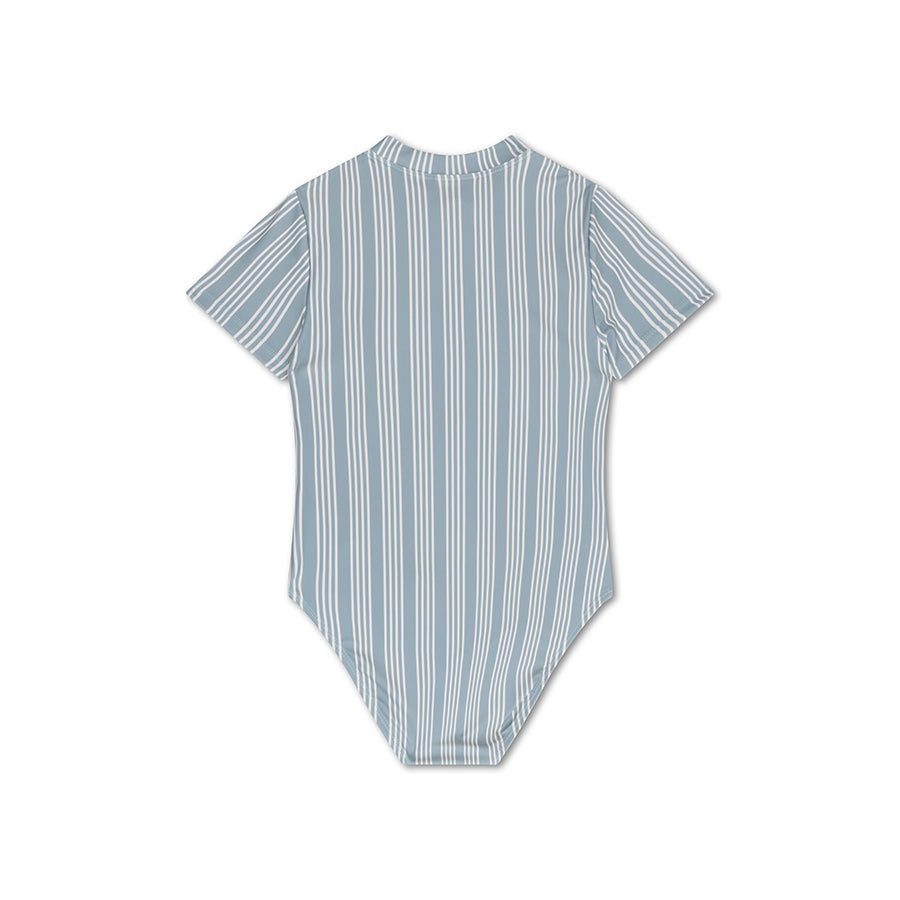 Swimsuit Girls With Short Sleeves - Green/White - Resort Stripe
