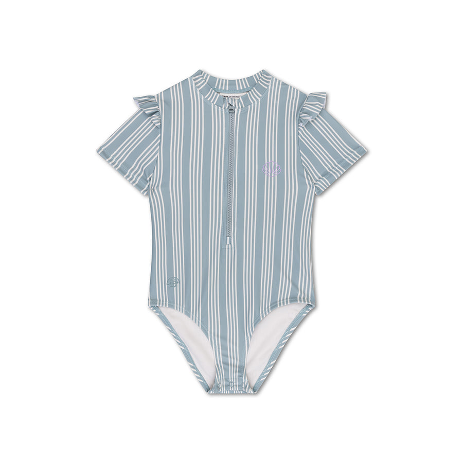 Swimsuit Girls With Short Sleeves - Green/White - Resort Stripe