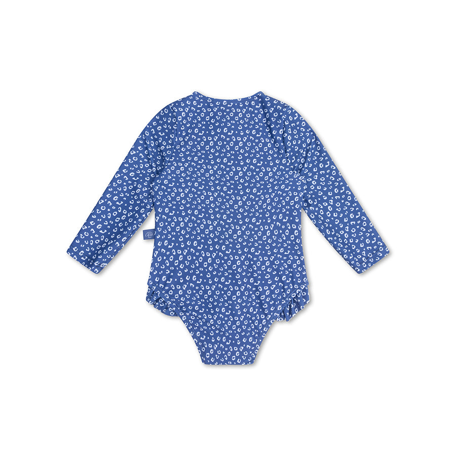 Maillot de bain UV Filles Avec Manches - Bleu - Leopard