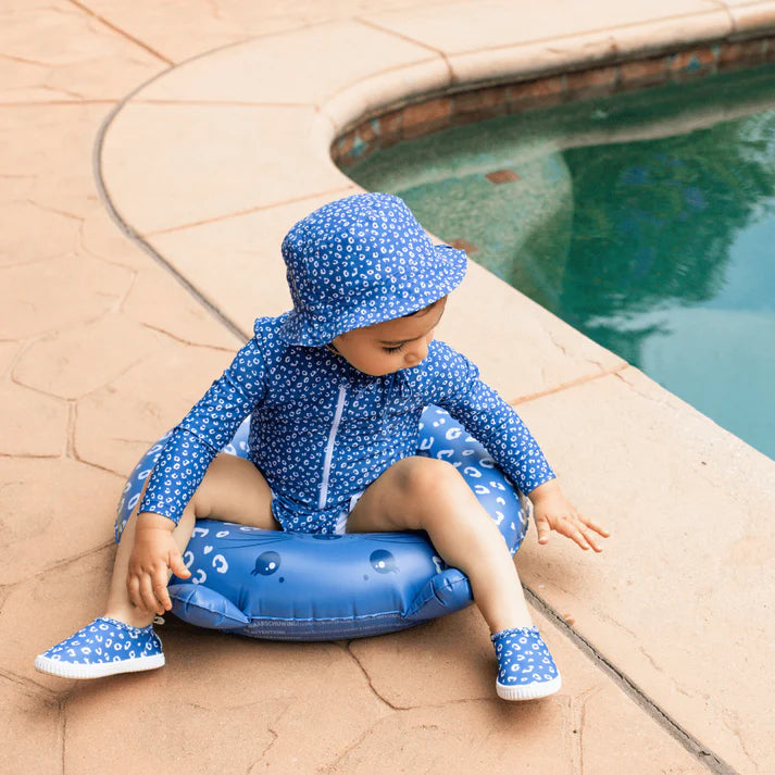 Maillot de bain UV Filles Avec Manches - Bleu - Leopard
