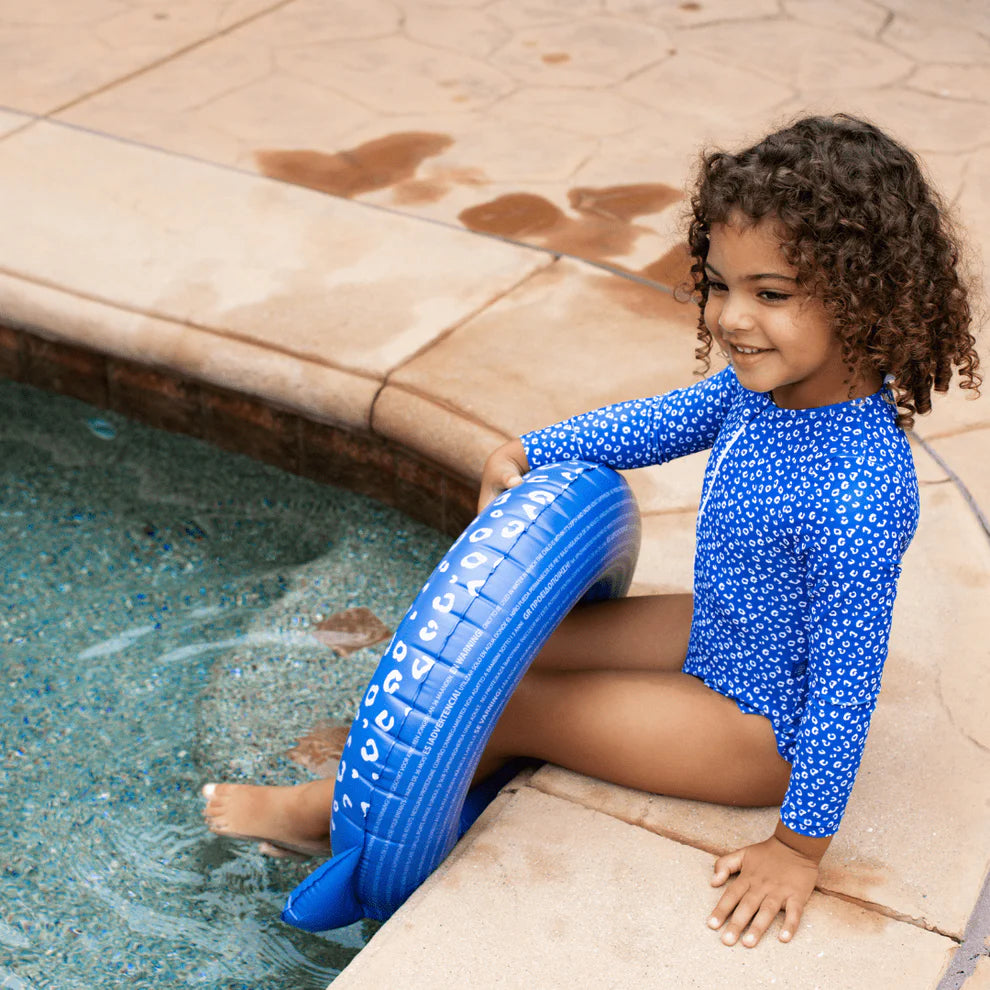 Maillot de bain UV Filles Avec Manches - Bleu - Leopard