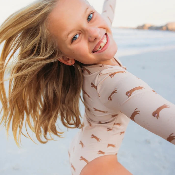 Maillot de bain UV Filles Avec Manches - Marron - Roamer