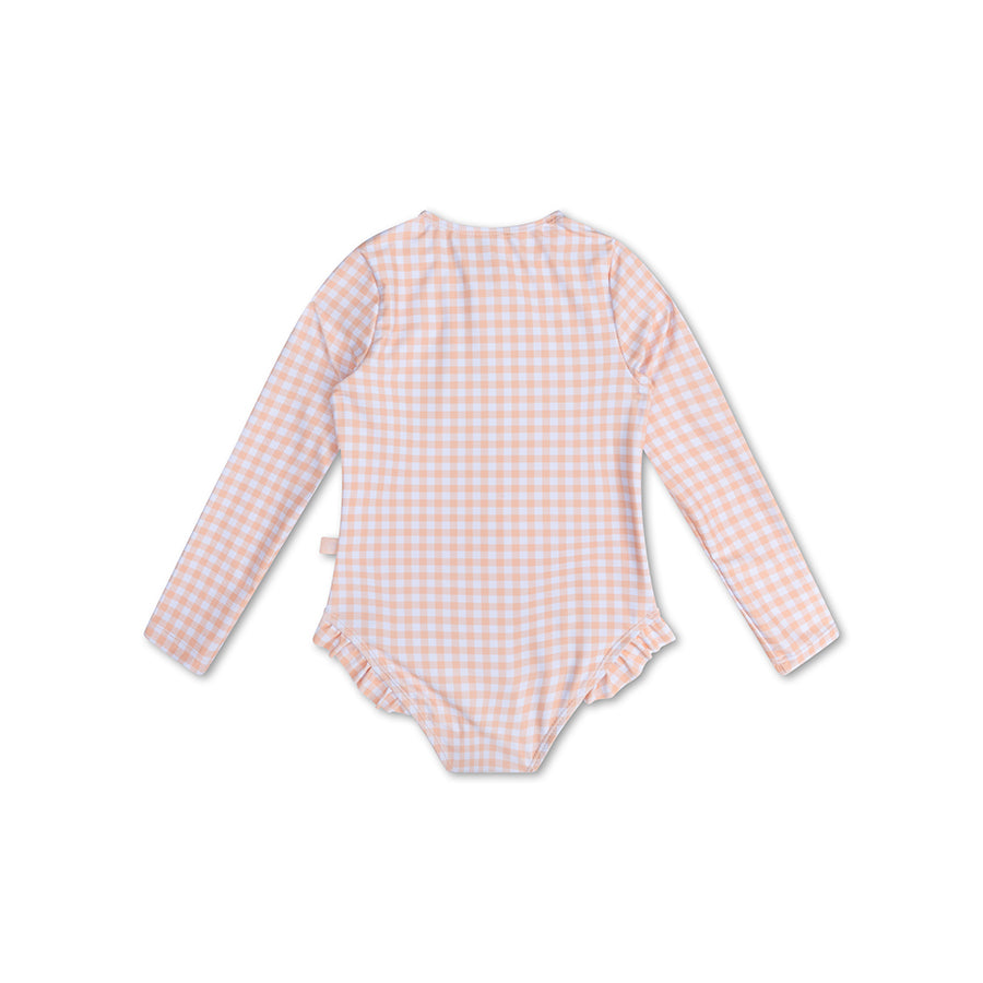 Bañador UV Niña con Mangas - Naranja/Blanco - Sunset Grid