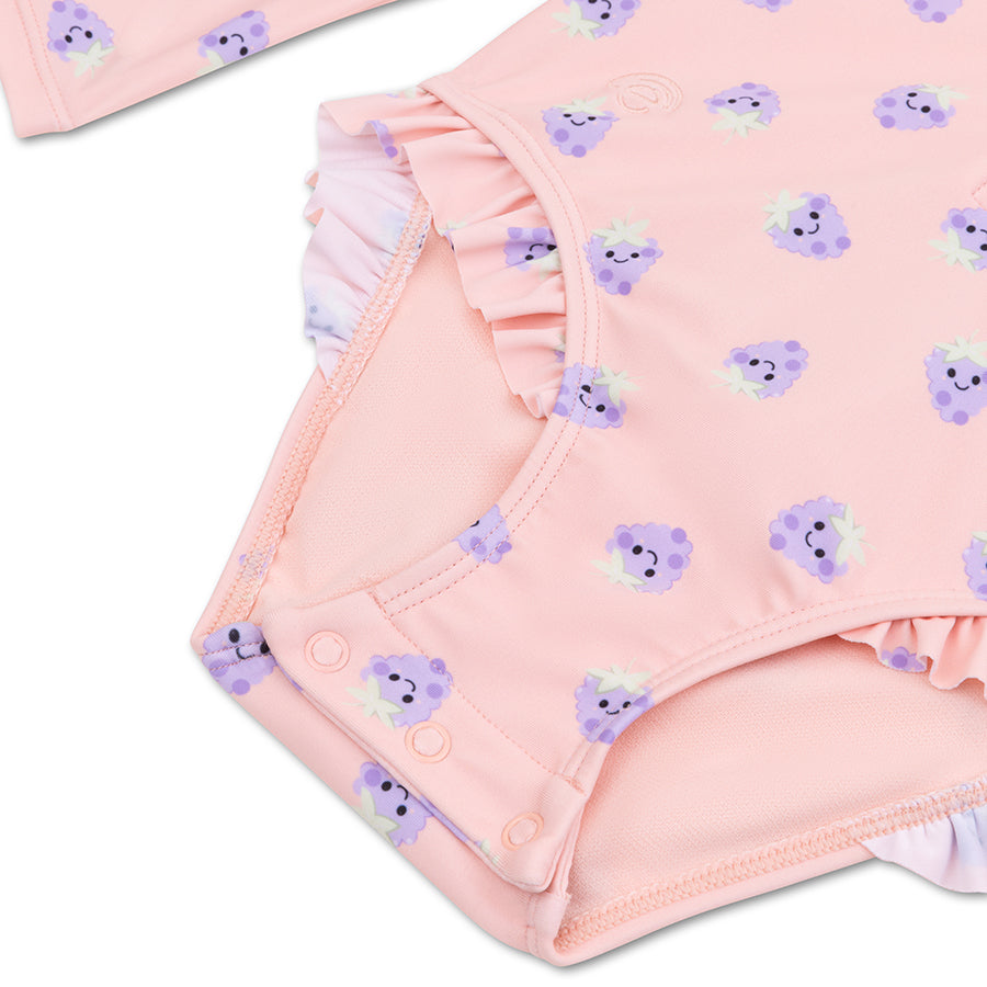 UV Swimsuit Girls With Sleeves - Pink/Purple - Blackberry