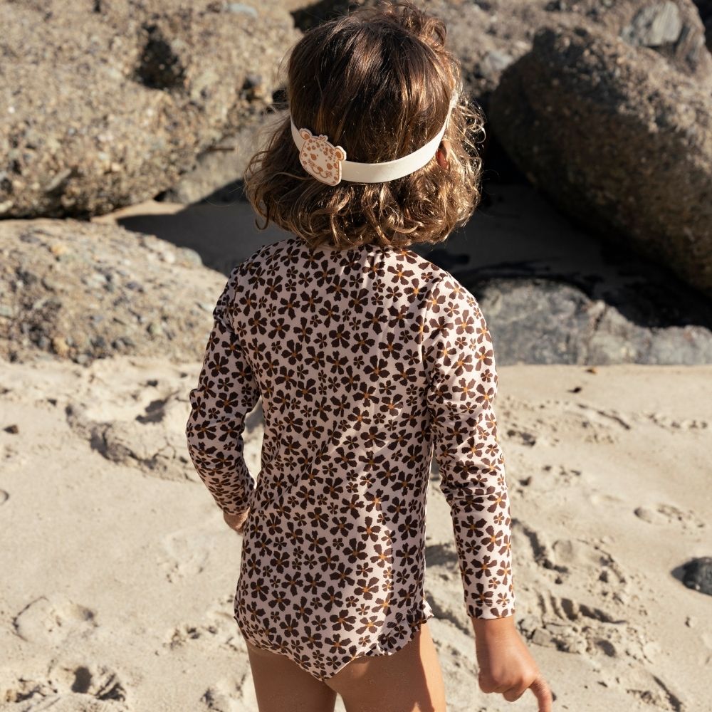 Maillot de bain UV Filles Avec Manches Longues - Orange - Wild Flower