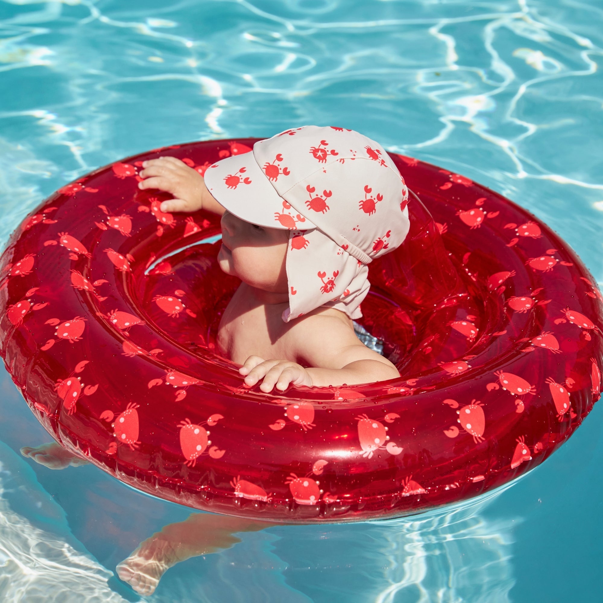 Gorro con protección  UV en cuello - Beige/Rojo - Crabby