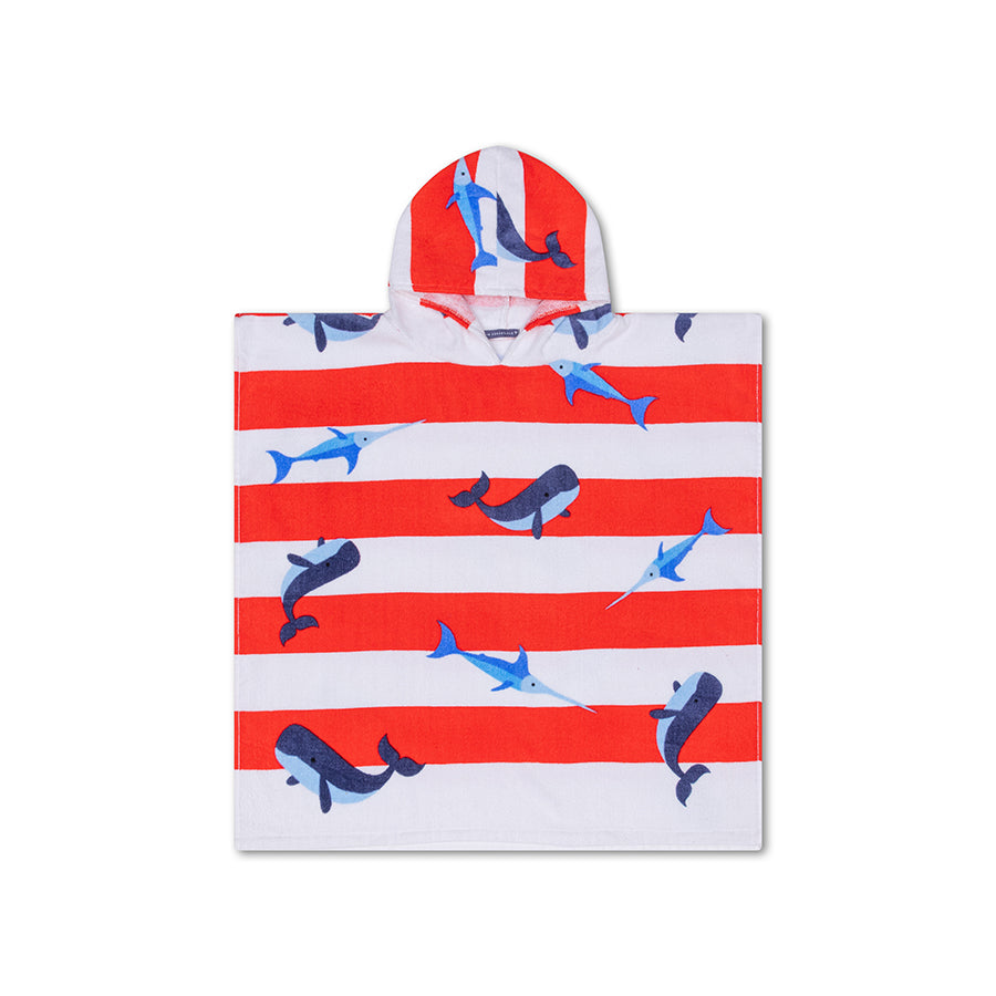 Poncho de playa - Rojo/Blanco - Ocean Stripes - 65 x 65 cm