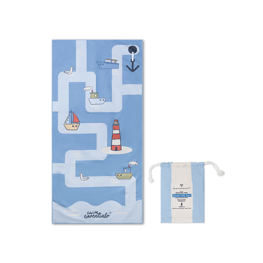 Beach Towel Microfiber - Blue - Seas The Day - 135 x 65 cm