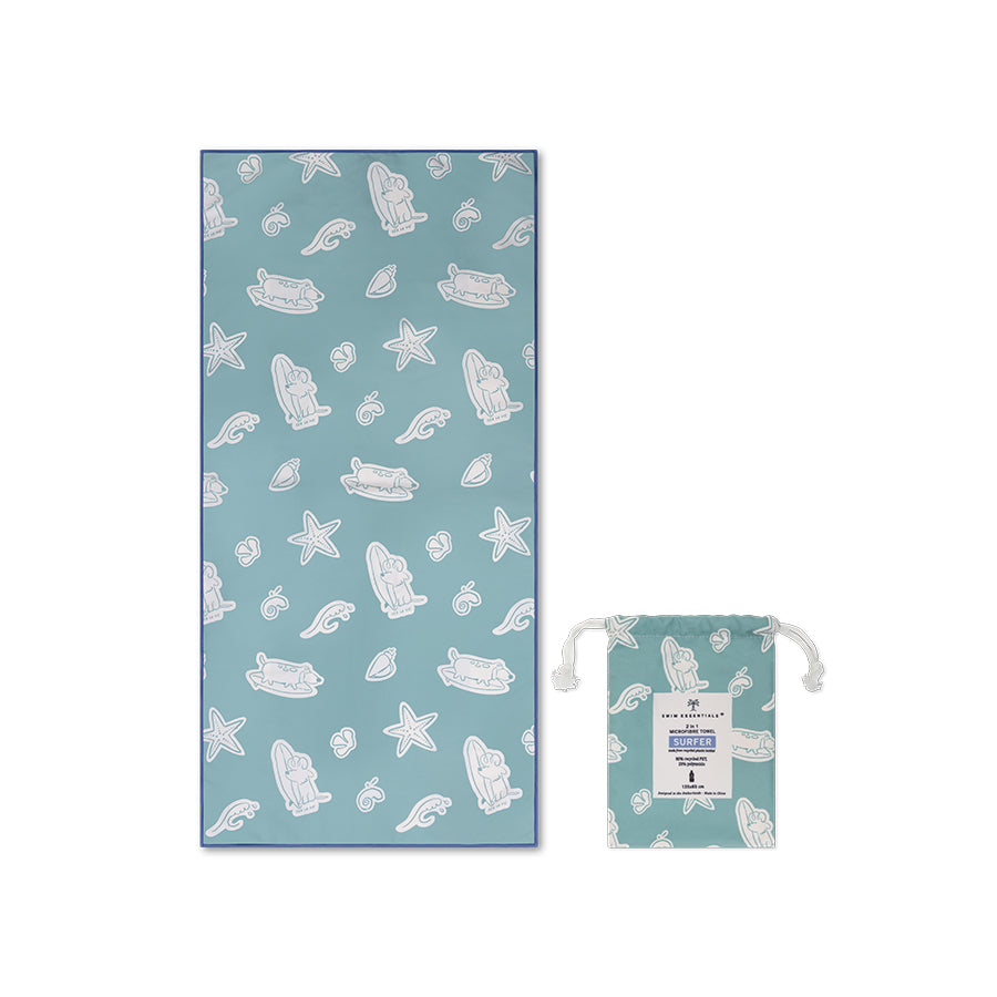 Beach Towel Microfiber - Green - Surf Dogs - 135 x 65 cm