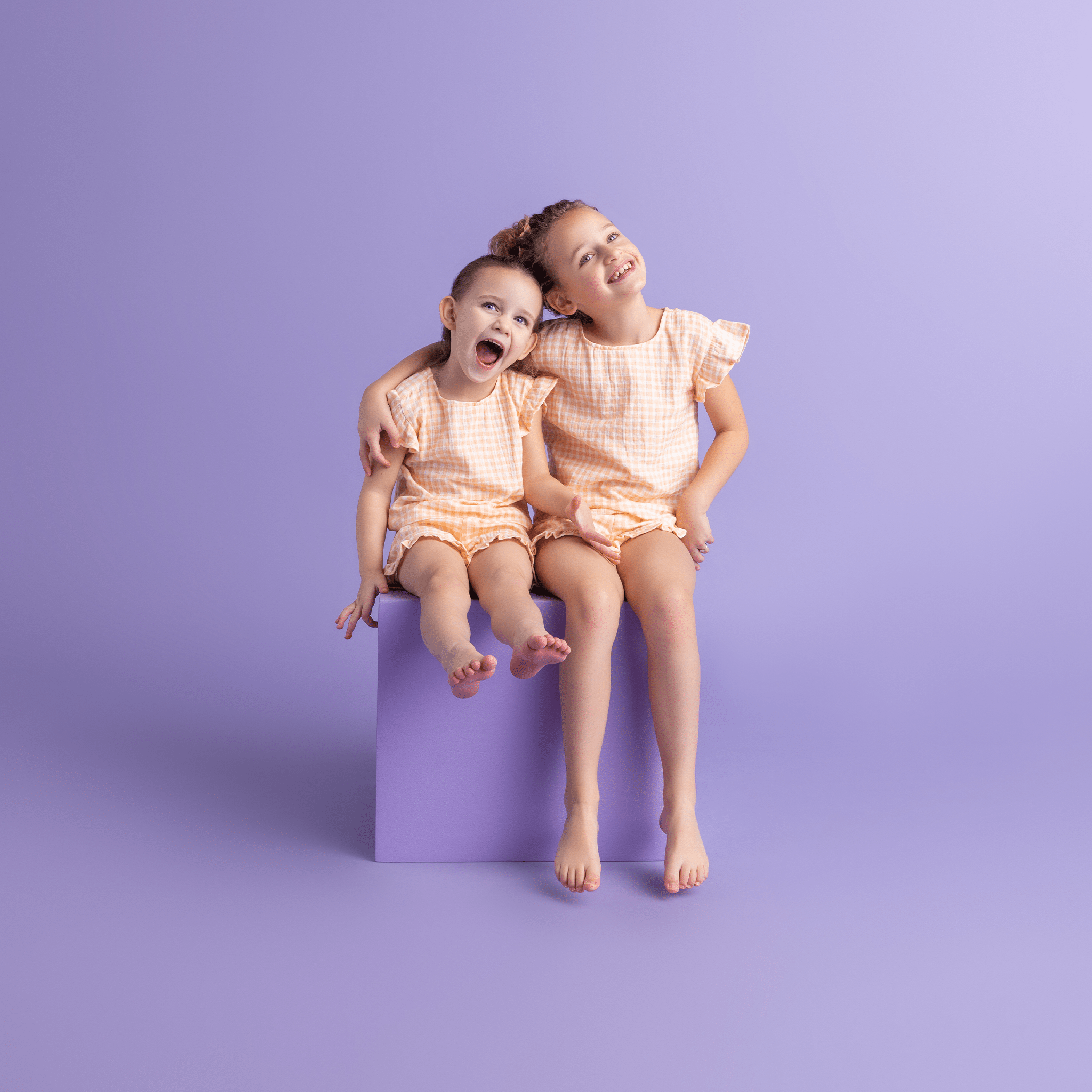 Vestido de playa para niñas - Muselina - Naranja/Blanco - Sunset Grid