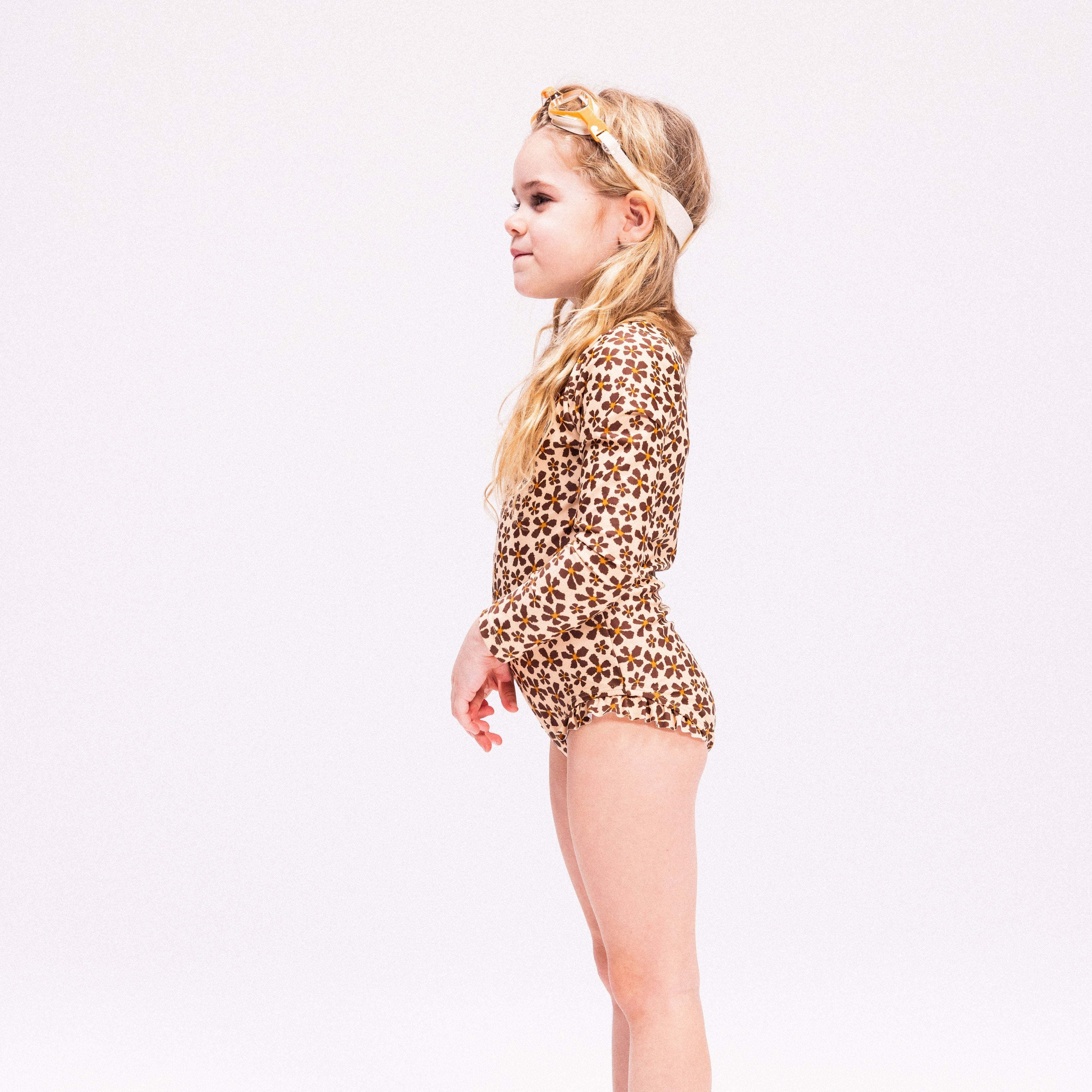 Maillot de bain UV Filles Avec Manches Longues - Orange - Wild Flower