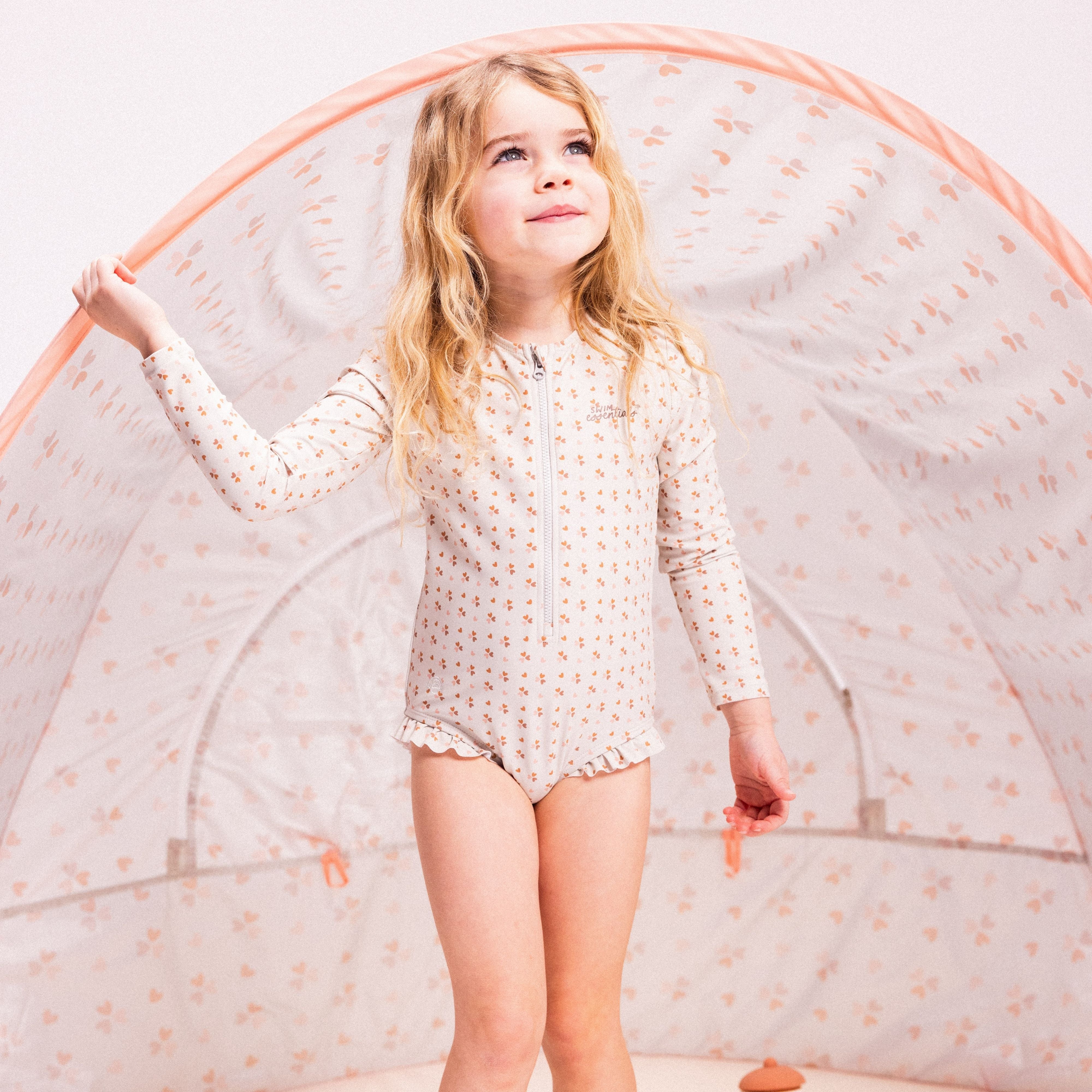 Bañador UV Niñas con Mangas - Rosa Antiguo - Cozy Hearts