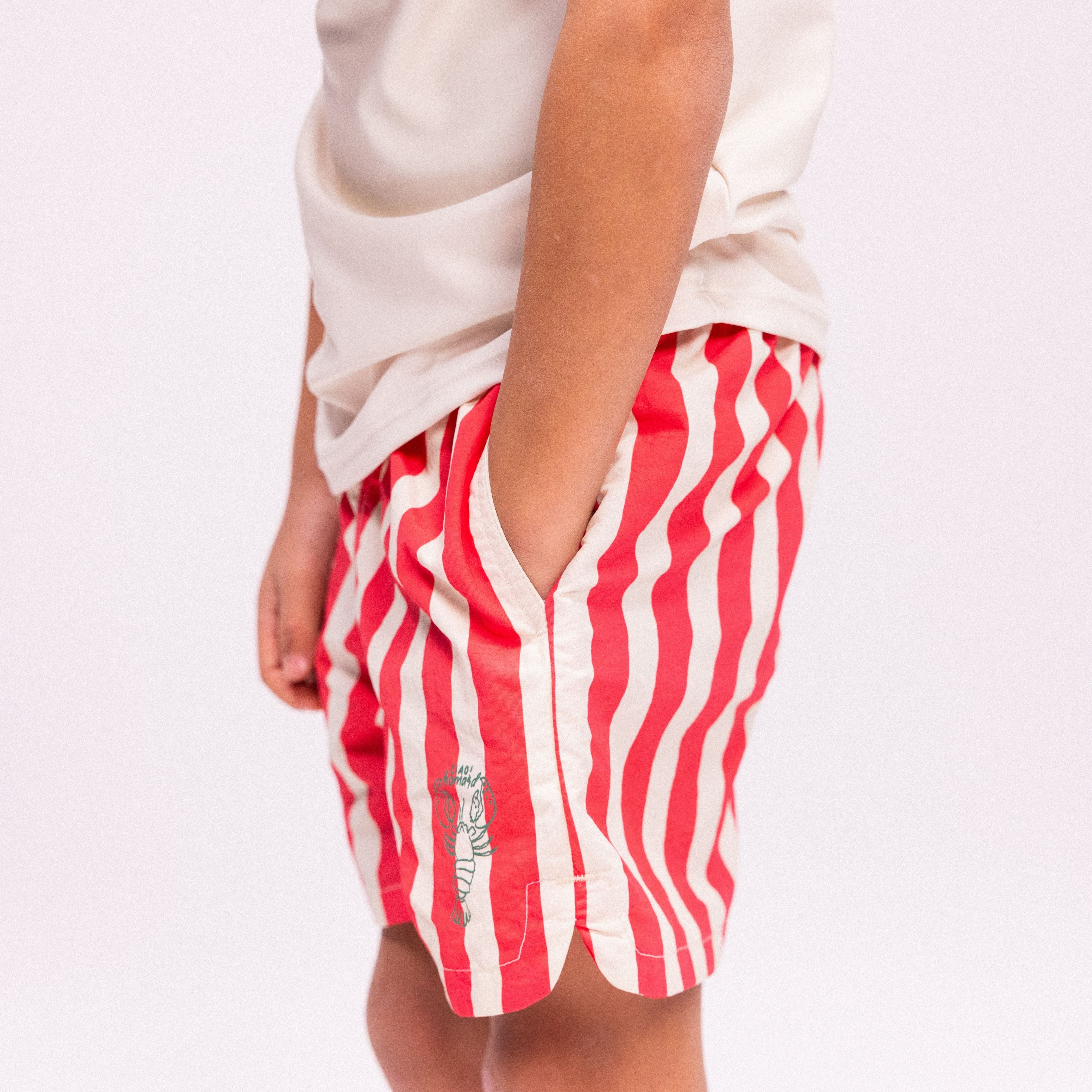 Swim Shorts - Beige/Red - Lobster Stripe