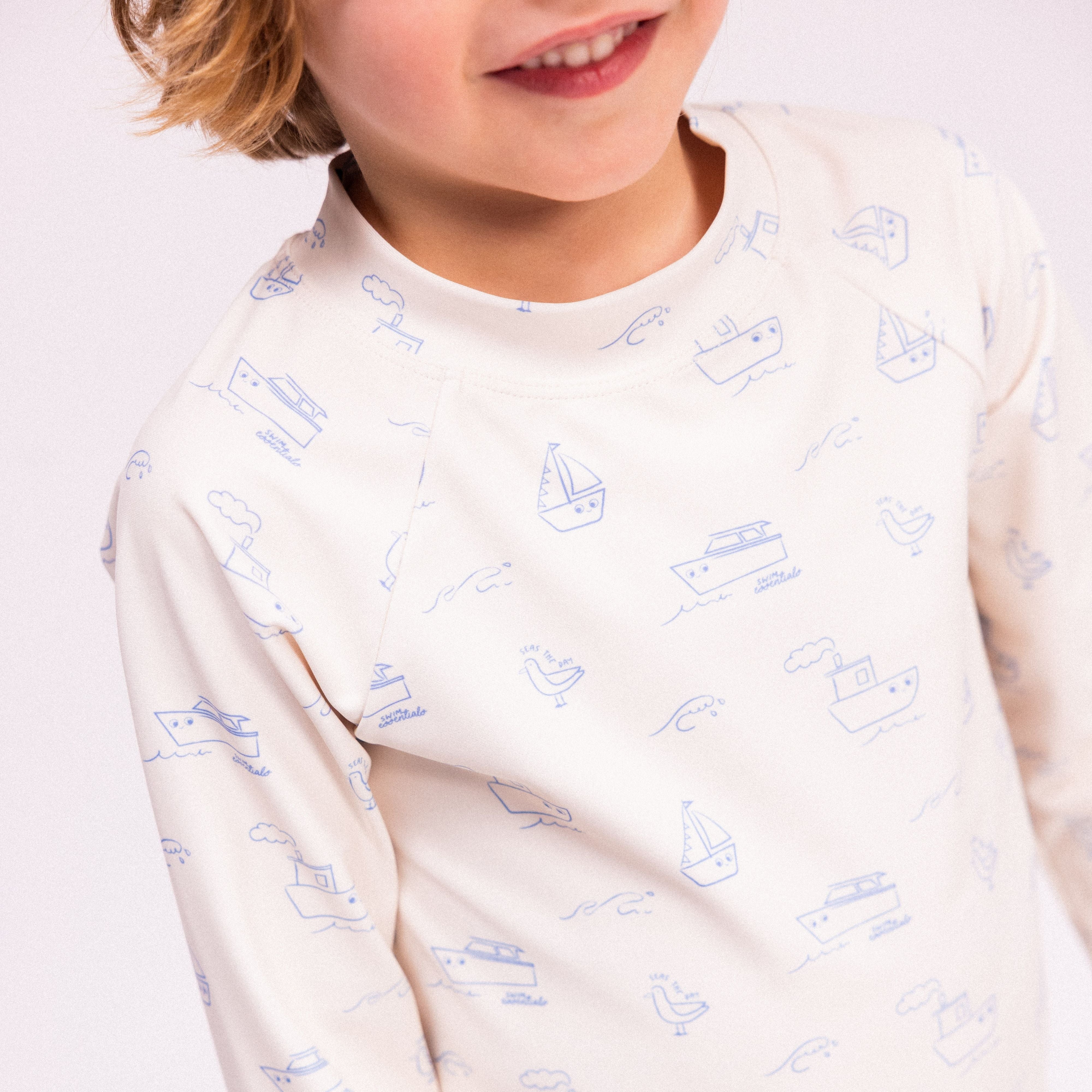 Camiseta De Natación UV Mangas Largas - Beige/Azul - Seas The Day