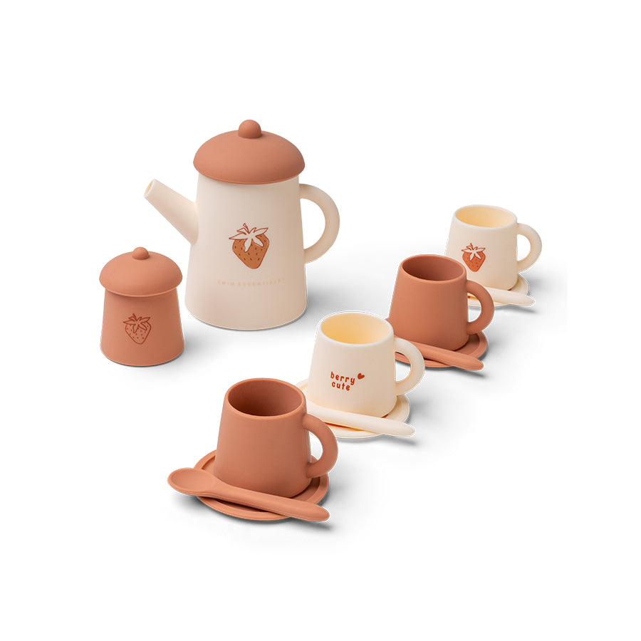 Silicone Tea Set Toys - Red/White - Strawberry Fields