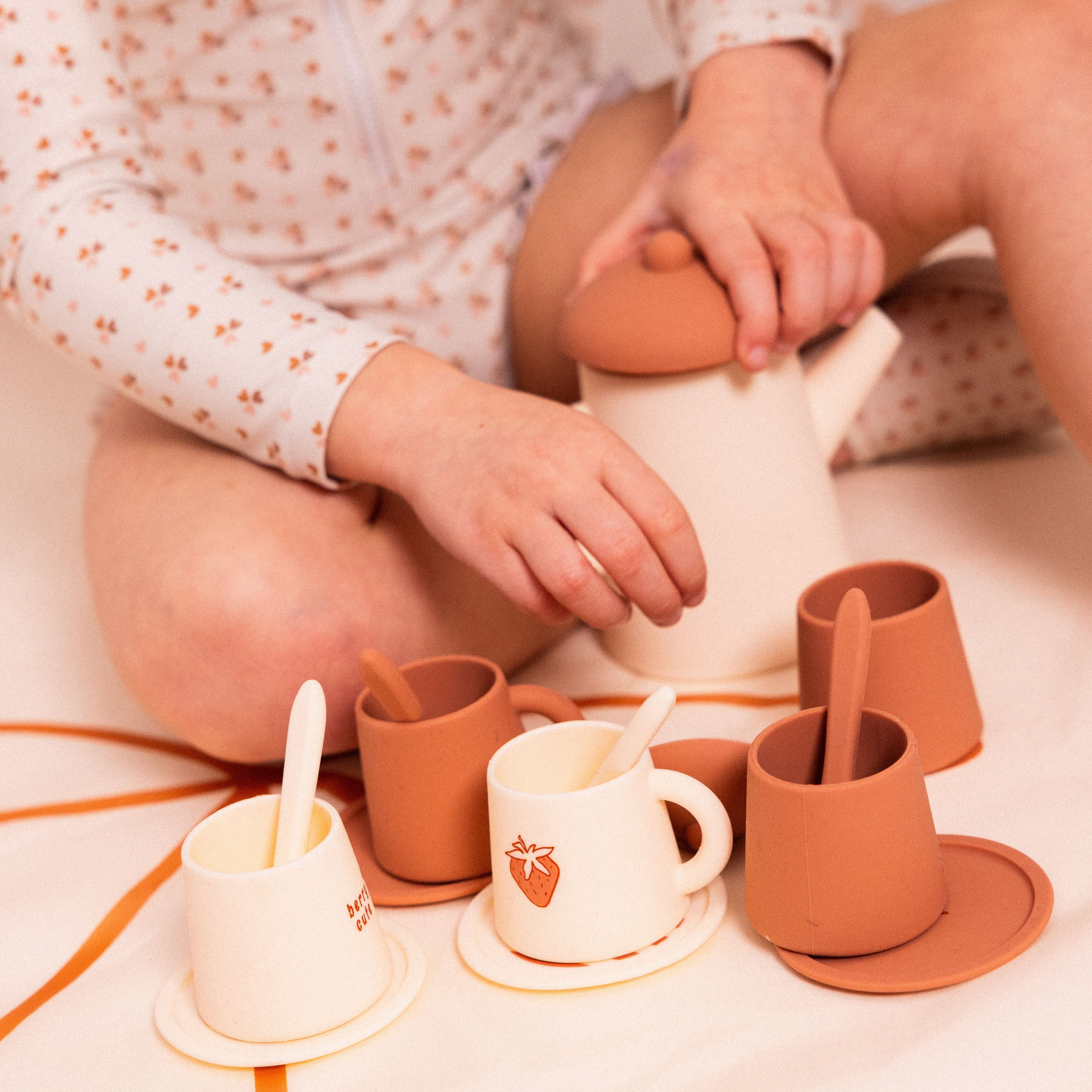 Silicone Tea Set Toys - Red/White - Strawberry Fields