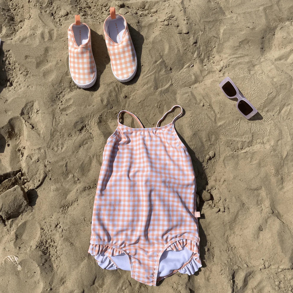 Bañador Niña - Naranja/Blanco - Sunset Grid