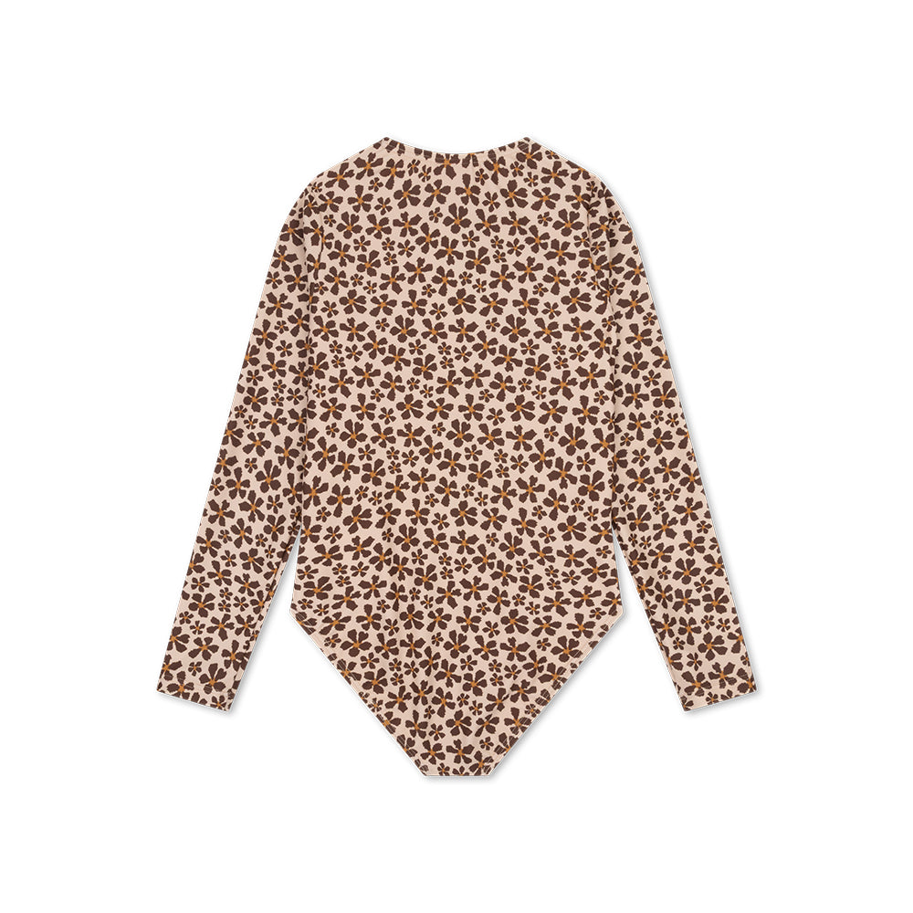 Maillot de bain UV Filles Avec Manches Longues - Orange - Wild Flower