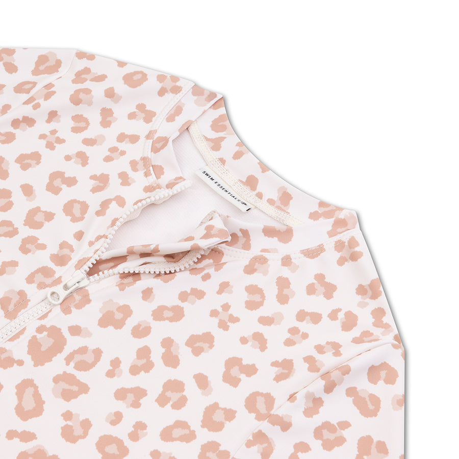 Swimsuit Girls With Short Sleeves - Beige - Leopard