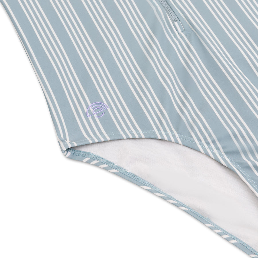 Swimsuit Girls With Short Sleeves - Green/White - Resort Stripe