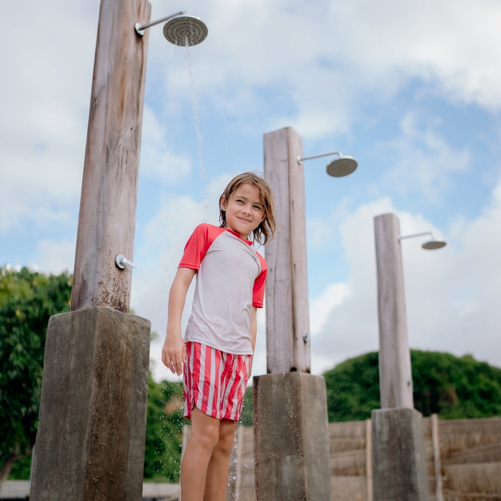 Swim Shorts - Beige/Red - Lobster Stripe