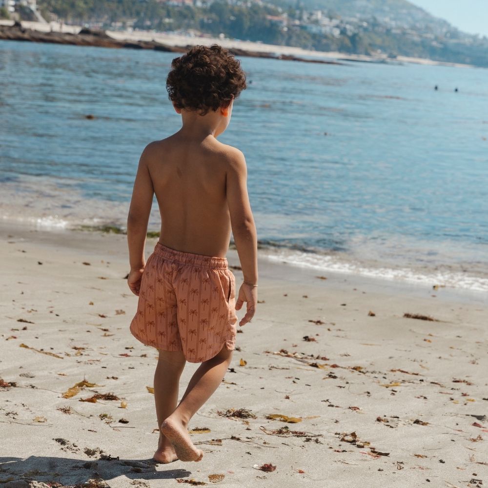 Swim Shorts - Brown - Palm Stripe